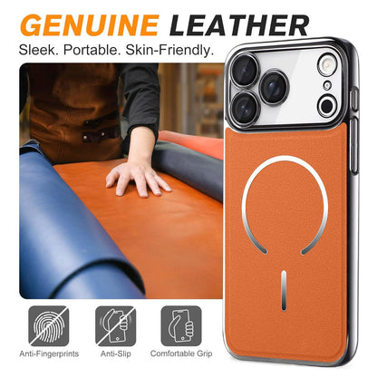 For iPhone 17 Pro Max Electroplated Magnetic Ring PC + Vegan Leather Phone Case - Purple - EDA009688301D