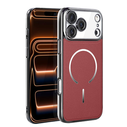 For iPhone 17 Pro Max Electroplated Magnetic Ring PC + Vegan Leather Phone Case - Red - EDA009688301F