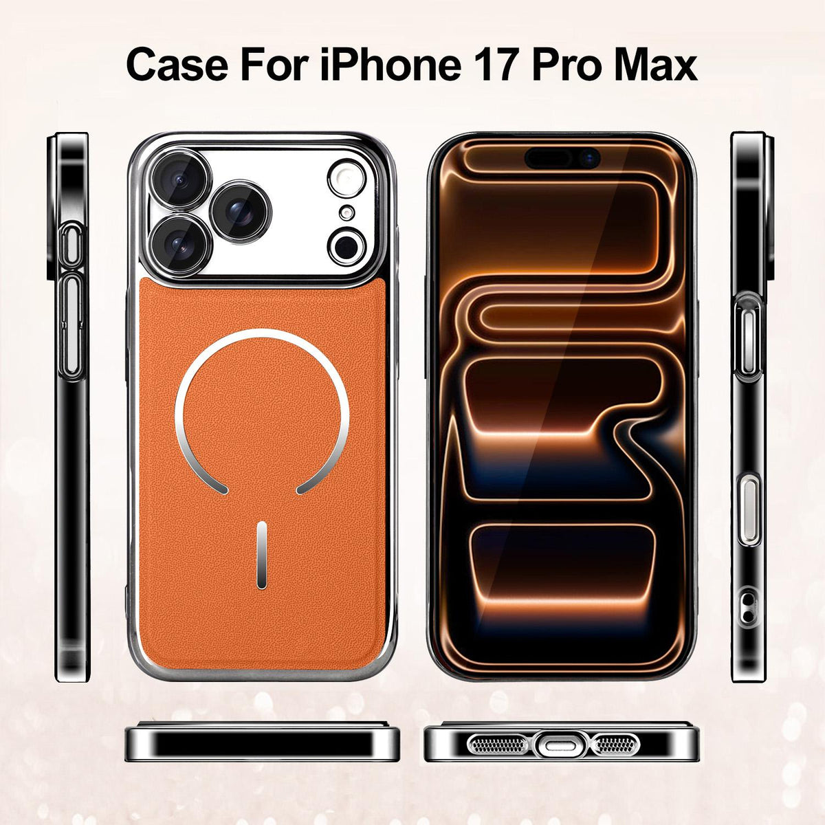 For iPhone 17 Pro Max Electroplated Magnetic Ring PC + Vegan Leather Phone Case - Red - EDA009688301F