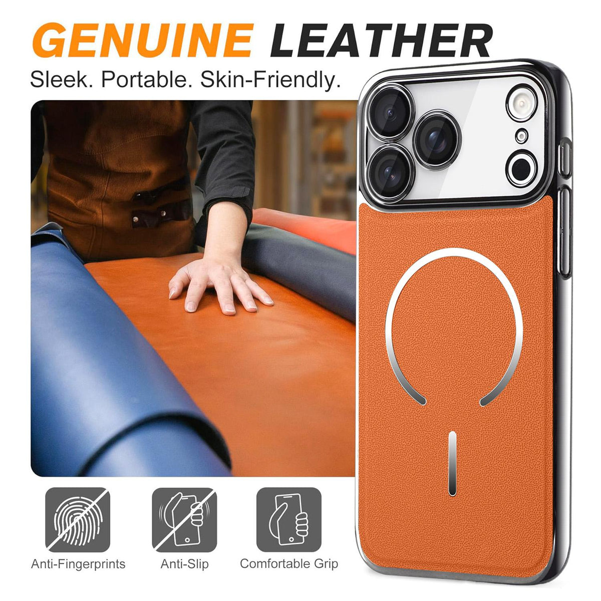 For iPhone 17 Pro Max Electroplated Magnetic Ring PC + Vegan Leather Phone Case - Red - EDA009688301F