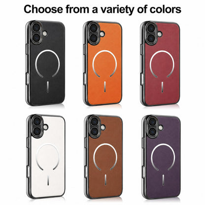 For iPhone 17 Electroplated Magnetic Ring PC + Vegan Leather Phone Case - White - EDA009688302C