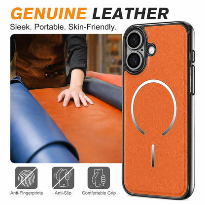 For iPhone 17 Electroplated Magnetic Ring PC + Vegan Leather Phone Case - White - EDA009688302C