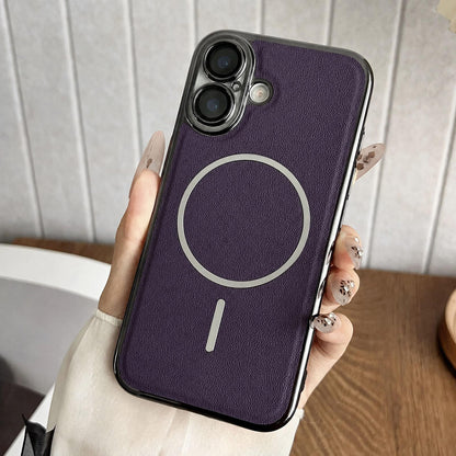 For iPhone 17 Electroplated Magnetic Ring PC + Vegan Leather Phone Case - Purple - EDA009688302D