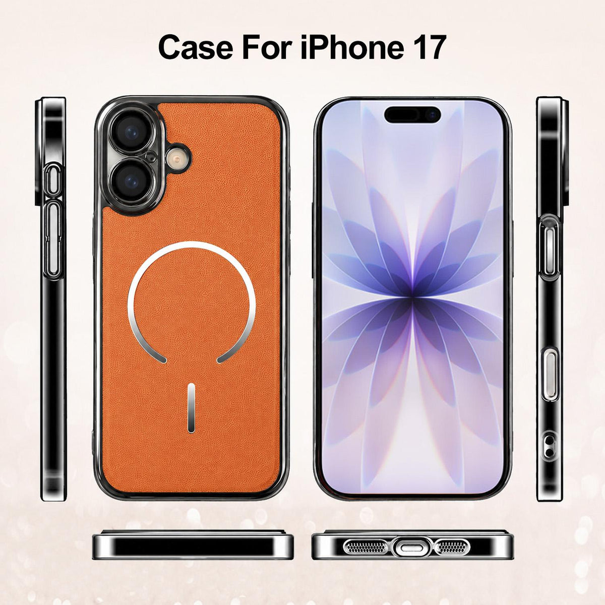 For iPhone 17 Electroplated Magnetic Ring PC + Vegan Leather Phone Case - Purple - EDA009688302D