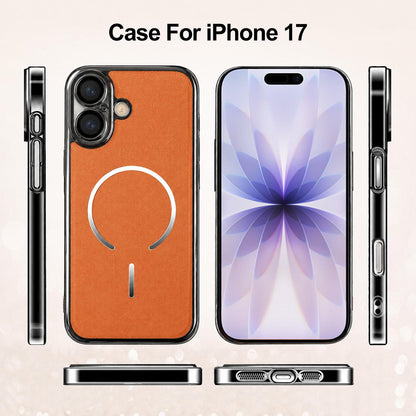 For iPhone 17 Electroplated Magnetic Ring PC + Vegan Leather Phone Case - Purple - EDA009688302D