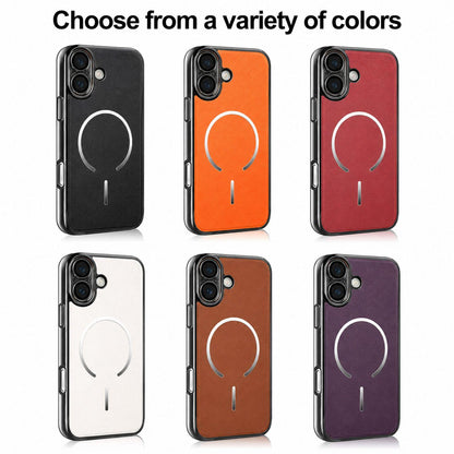 For iPhone 17 Electroplated Magnetic Ring PC + Vegan Leather Phone Case - Red - EDA009688302F