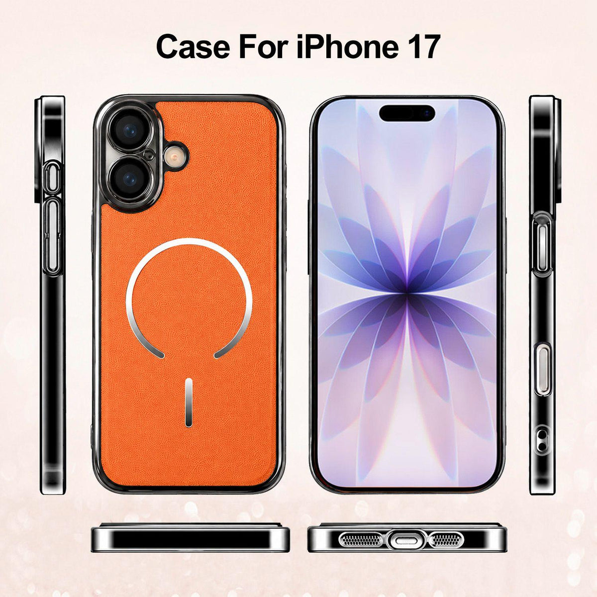 For iPhone 17 Electroplated Magnetic Ring PC + Vegan Leather Phone Case - Red - EDA009688302F