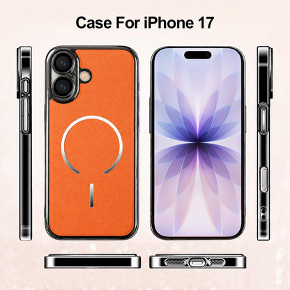 For iPhone 17 Electroplated Magnetic Ring PC + Vegan Leather Phone Case - Red - EDA009688302F