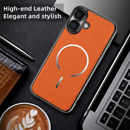 For iPhone 17 Electroplated Magnetic Ring PC + Vegan Leather Phone Case - Red - EDA009688302F