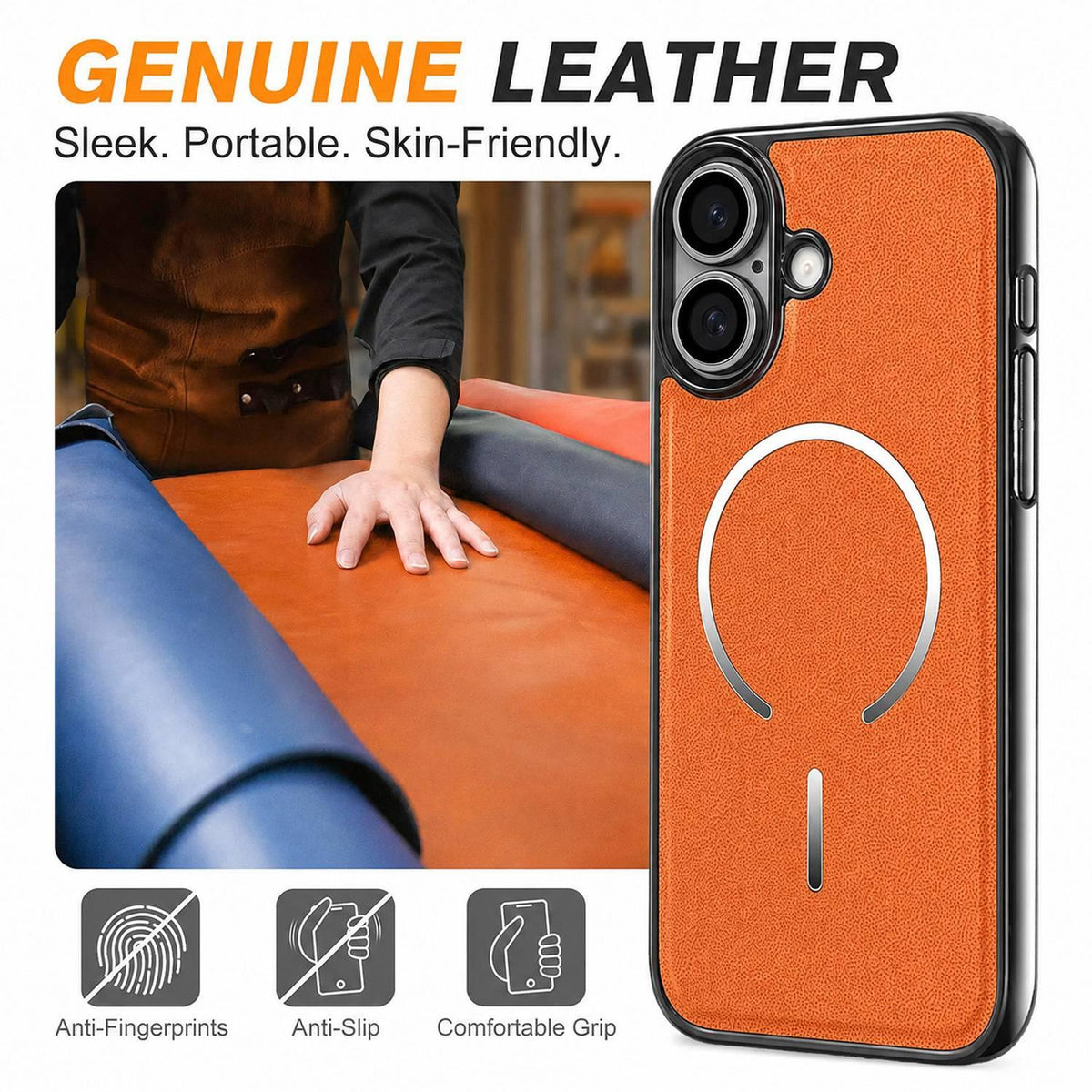 For iPhone 17 Electroplated Magnetic Ring PC + Vegan Leather Phone Case - Red - EDA009688302F