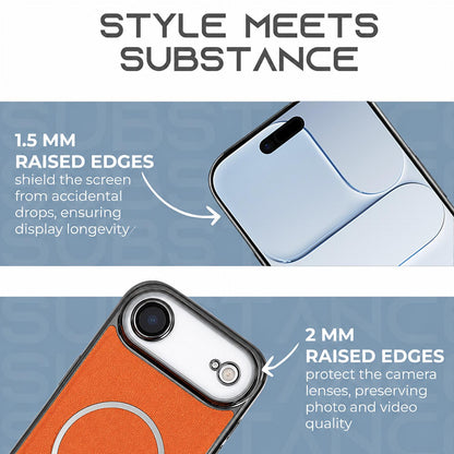 For iPhone Air Electroplated Magnetic Ring PC + Vegan Leather Phone Case - Black - EDA009688303A