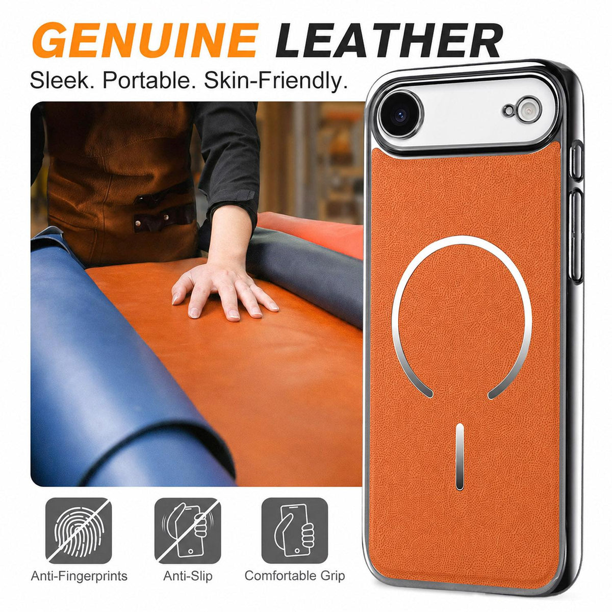 For iPhone Air Electroplated Magnetic Ring PC + Vegan Leather Phone Case - Brown - EDA009688303B