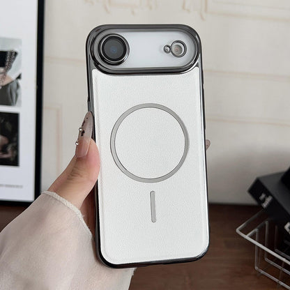 For iPhone Air Electroplated Magnetic Ring PC + Vegan Leather Phone Case - White - EDA009688303C