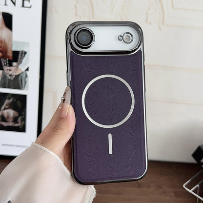 For iPhone Air Electroplated Magnetic Ring PC + Vegan Leather Phone Case - Purple - EDA009688303D