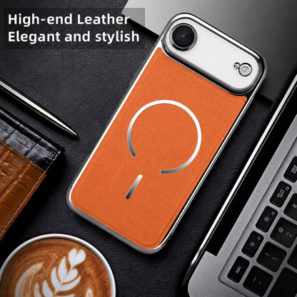For iPhone Air Electroplated Magnetic Ring PC + Vegan Leather Phone Case - Purple - EDA009688303D