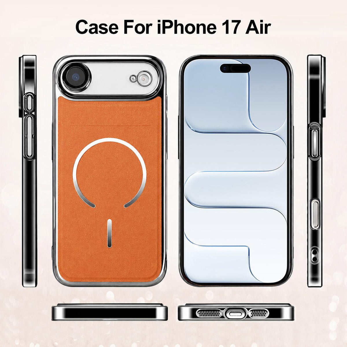 For iPhone Air Electroplated Magnetic Ring PC + Vegan Leather Phone Case - Orange - EDA009688303E