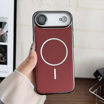 For iPhone Air Electroplated Magnetic Ring PC + Vegan Leather Phone Case - Red - EDA009688303F
