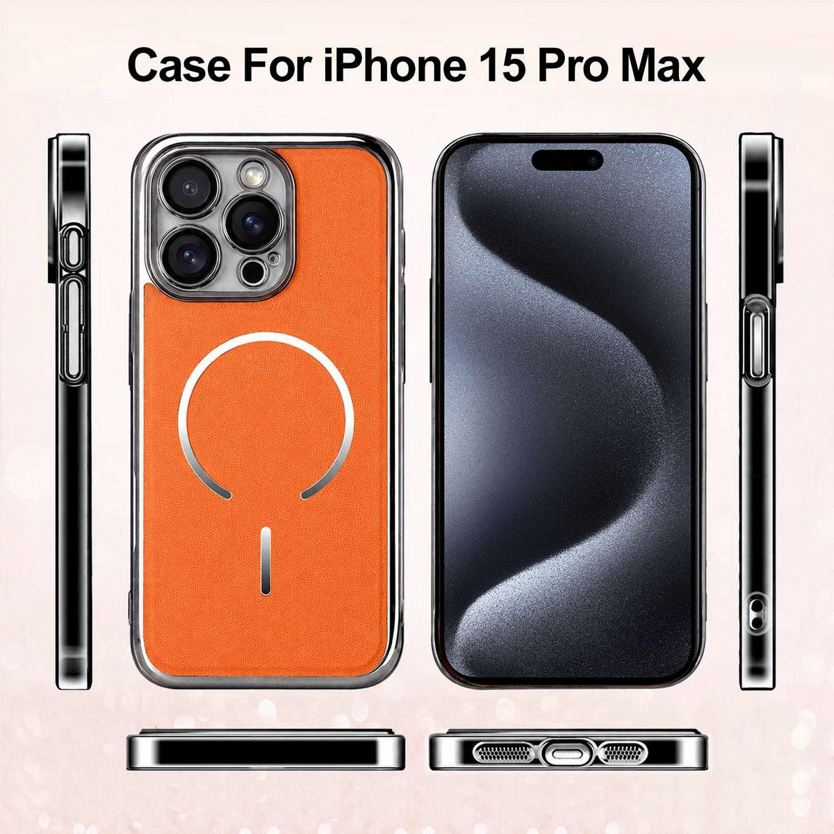 For iPhone 15 Pro Max Electroplated Magnetic Ring PC + Vegan Leather Phone Case - Red - EDA009688305F