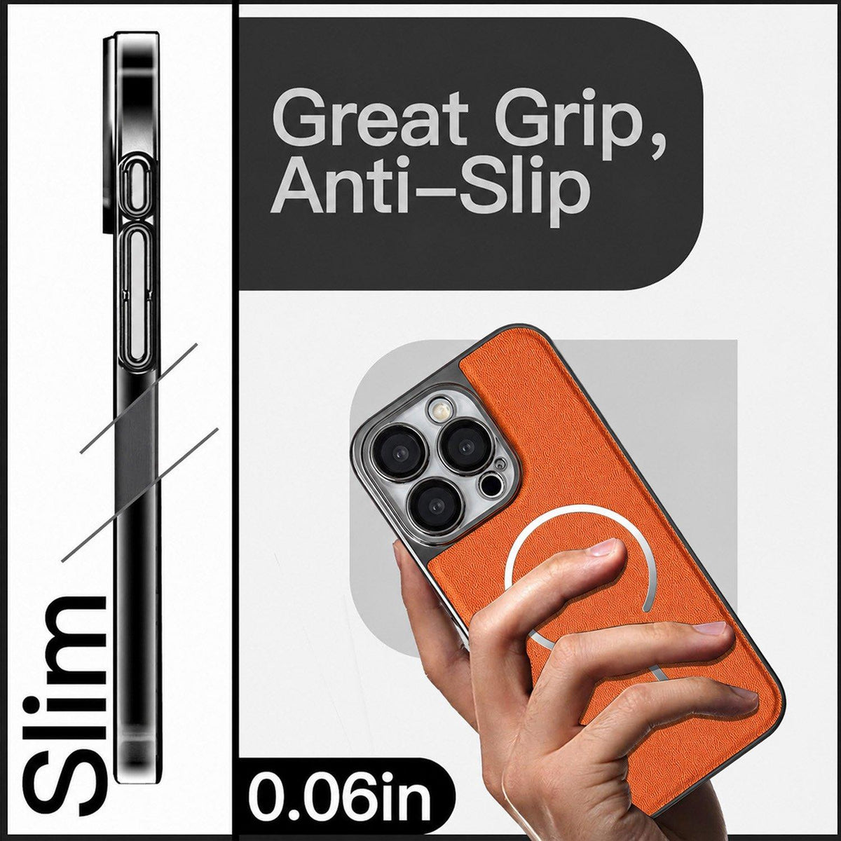 For iPhone 15 Pro Electroplated Magnetic Ring PC + Vegan Leather Phone Case - Black - EDA009688306A