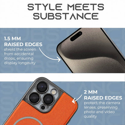 For iPhone 15 Pro Electroplated Magnetic Ring PC + Vegan Leather Phone Case - Purple - EDA009688306D