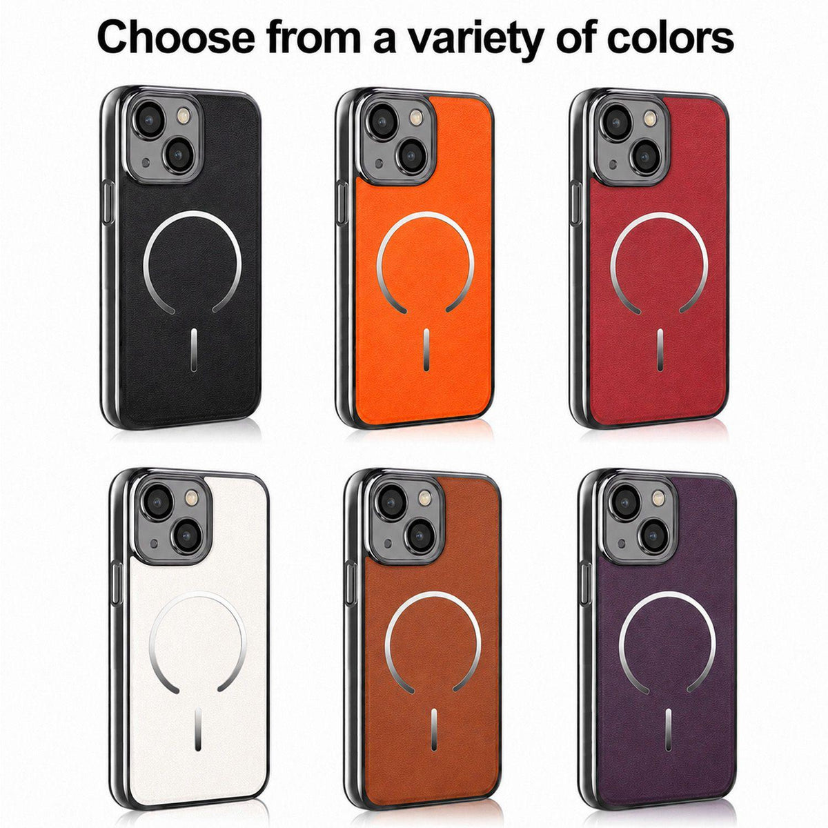 For iPhone 14 Plus Electroplated Magnetic Ring PC + Vegan Leather Phone Case - White - EDA009688309C
