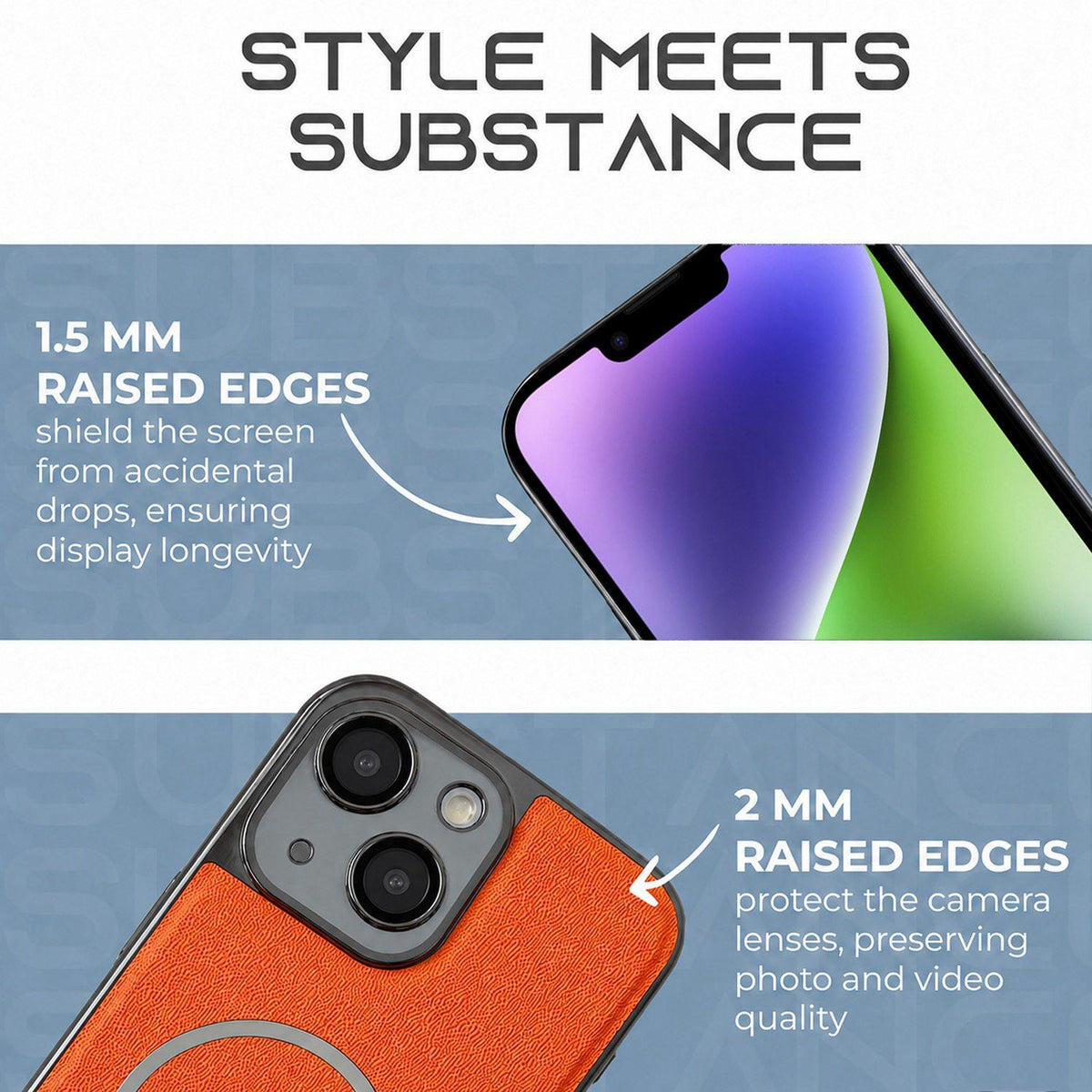 For iPhone 14 Plus Electroplated Magnetic Ring PC + Vegan Leather Phone Case - Purple - EDA009688309D