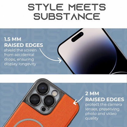 For iPhone 14 Pro Electroplated Magnetic Ring PC + Vegan Leather Phone Case - White - EDA009688311C
