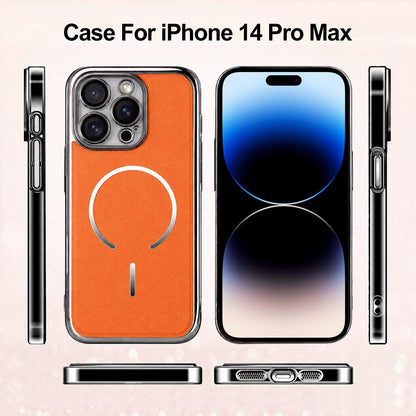 For iPhone 14 Pro Max Electroplated Magnetic Ring PC + Vegan Leather Phone Case - Purple - EDA009688312D