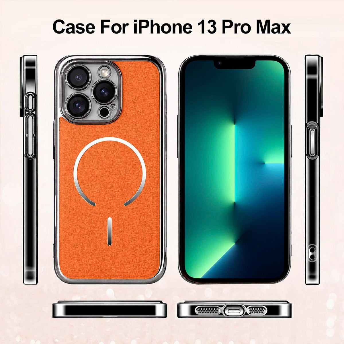 For iPhone 13 Pro Max Electroplated Magnetic Ring PC + Vegan Leather Phone Case - Red - EDA009688313F