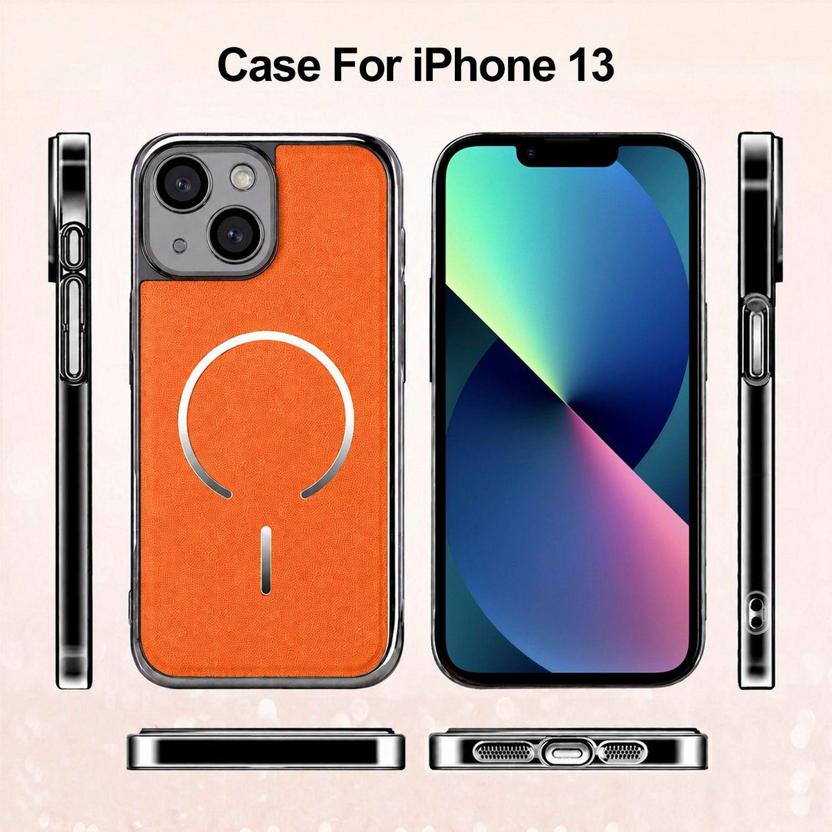 For iPhone 13 Electroplated Magnetic Ring PC + Vegan Leather Phone Case - Red - EDA009688315F
