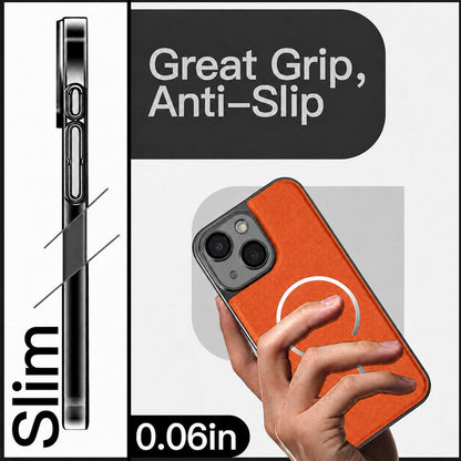 For iPhone 13 Electroplated Magnetic Ring PC + Vegan Leather Phone Case - Red - EDA009688315F