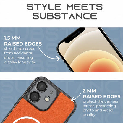 For iPhone 12 Electroplated Magnetic Ring PC + Vegan Leather Phone Case - White - EDA009688316C