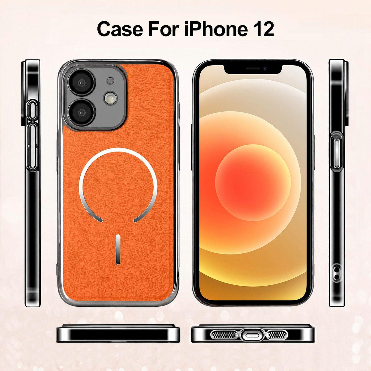 For iPhone 12 Electroplated Magnetic Ring PC + Vegan Leather Phone Case - Red - EDA009688316F