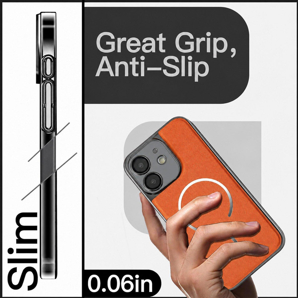 For iPhone 12 Electroplated Magnetic Ring PC + Vegan Leather Phone Case - Red - EDA009688316F