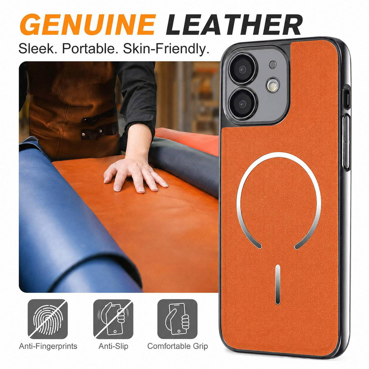 For iPhone 12 Electroplated Magnetic Ring PC + Vegan Leather Phone Case - Red - EDA009688316F