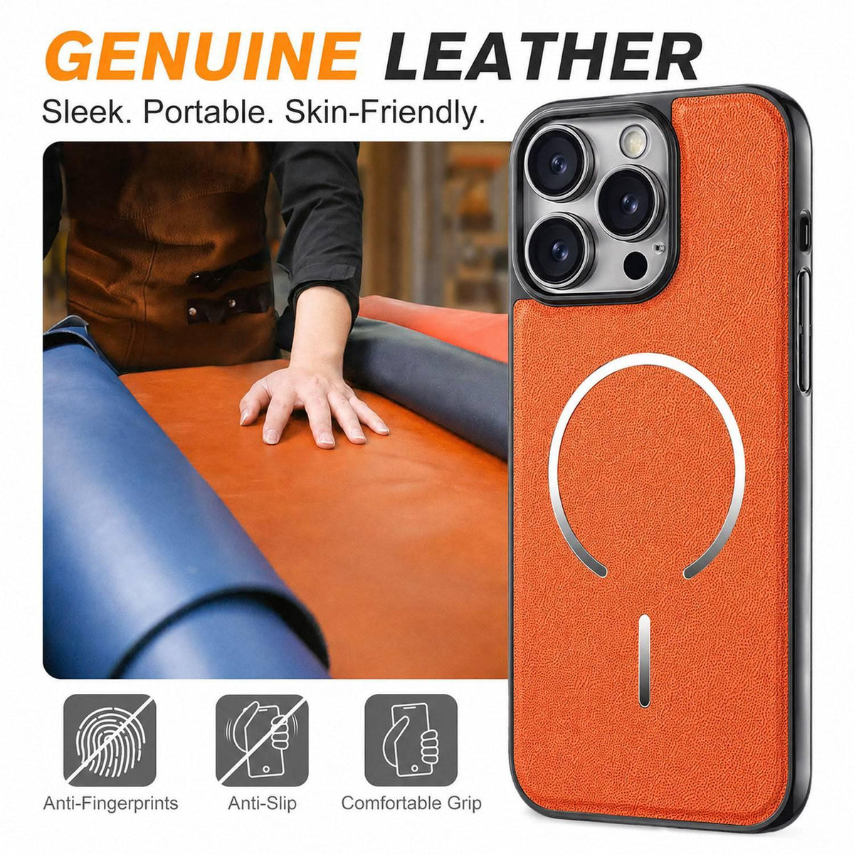 For iPhone 12 Pro Max Electroplated Magnetic Ring PC + Vegan Leather Phone Case - Black - EDA009688317A