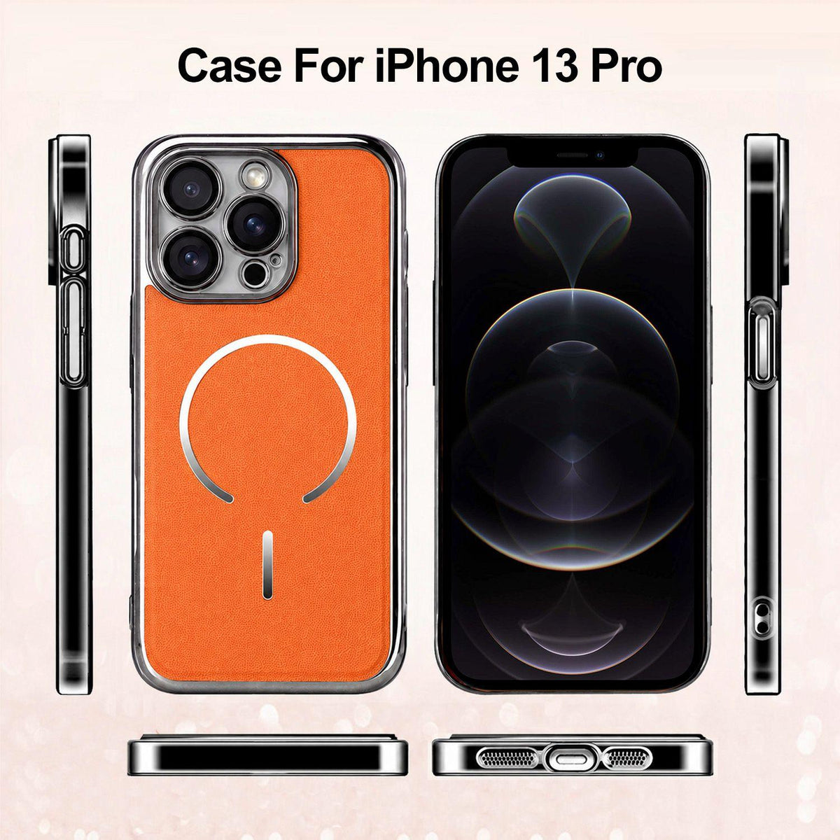 For iPhone 12 Pro Electroplated Magnetic Ring PC + Vegan Leather Phone Case - White - EDA009688318C