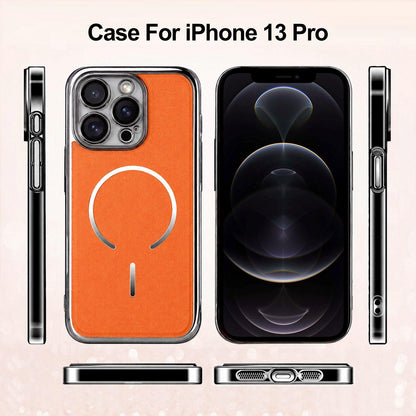 For iPhone 12 Pro Electroplated Magnetic Ring PC + Vegan Leather Phone Case - Purple - EDA009688318D