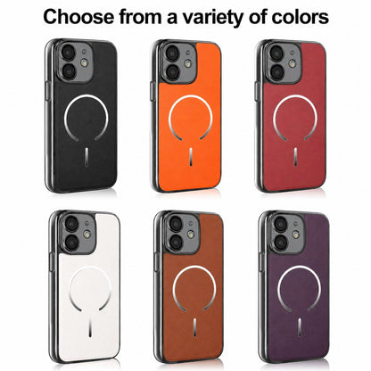 For iPhone 11 Electroplated Magnetic Ring PC + Vegan Leather Phone Case - Brown - EDA009688319B