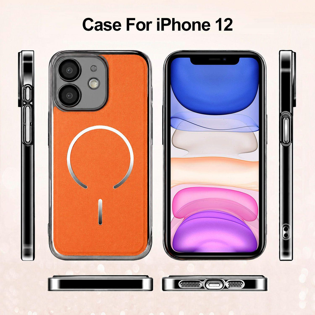 For iPhone 11 Electroplated Magnetic Ring PC + Vegan Leather Phone Case - Purple - EDA009688319D