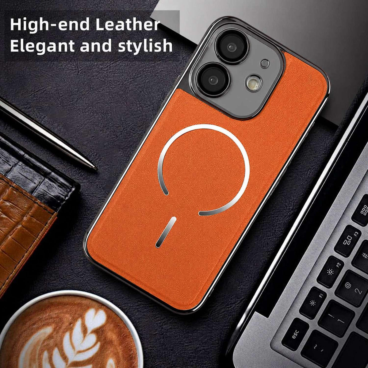 For iPhone 11 Electroplated Magnetic Ring PC + Vegan Leather Phone Case - Purple - EDA009688319D