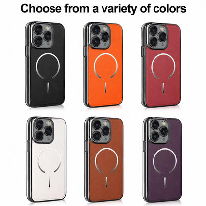 For iPhone 11 Pro Electroplated Magnetic Ring PC + Vegan Leather Phone Case - Brown - EDA009688320B