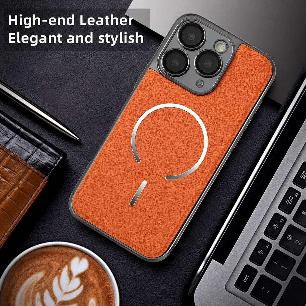 For iPhone 11 Pro Electroplated Magnetic Ring PC + Vegan Leather Phone Case - White - EDA009688320C