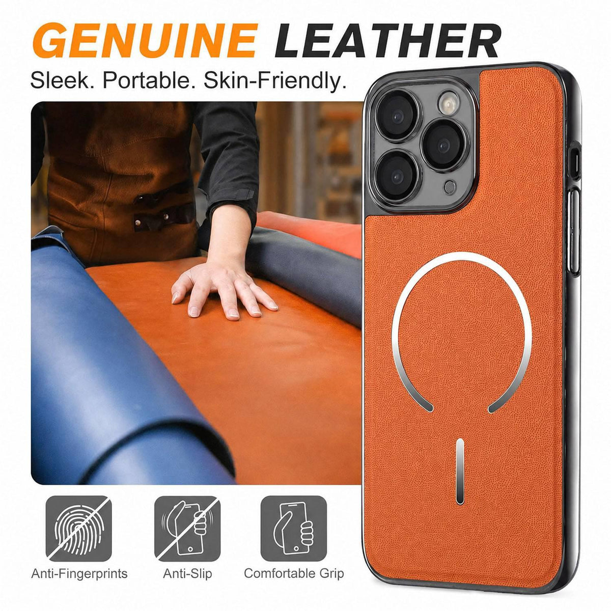For iPhone 11 Pro Max Electroplated Magnetic Ring PC + Vegan Leather Phone Case - White - EDA009688321C