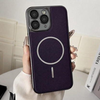 For iPhone 11 Pro Max Electroplated Magnetic Ring PC + Vegan Leather Phone Case - Purple - EDA009688321D