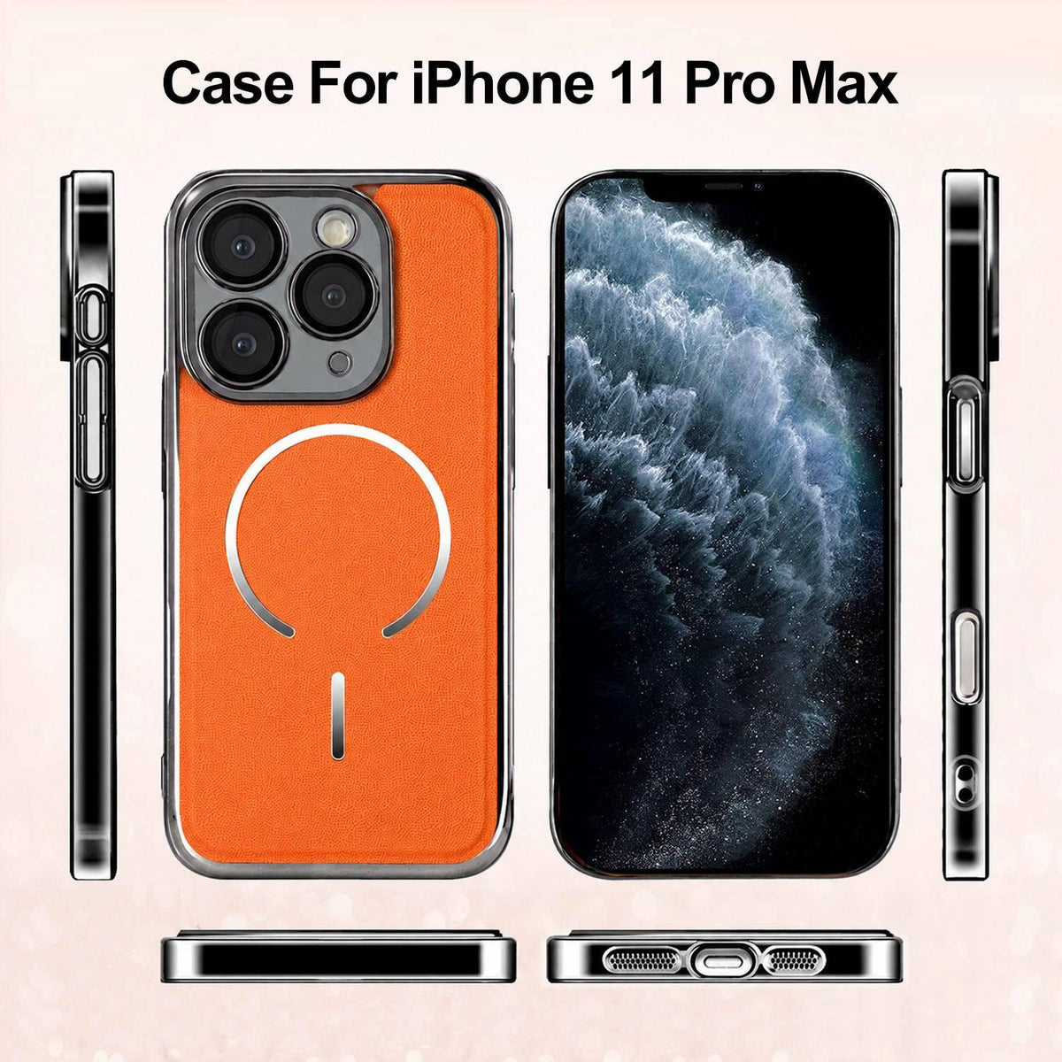 For iPhone 11 Pro Max Electroplated Magnetic Ring PC + Vegan Leather Phone Case - Purple - EDA009688321D