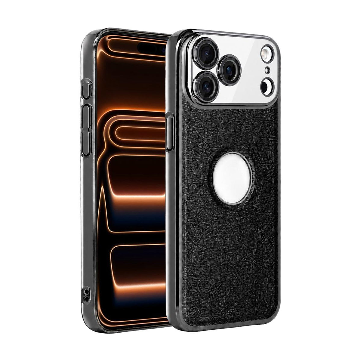 For iPhone 17 Pro Max Cowhide Texture Electroplated Frame PC + Vegan Leather Phone Case - Black - EDA009689001A