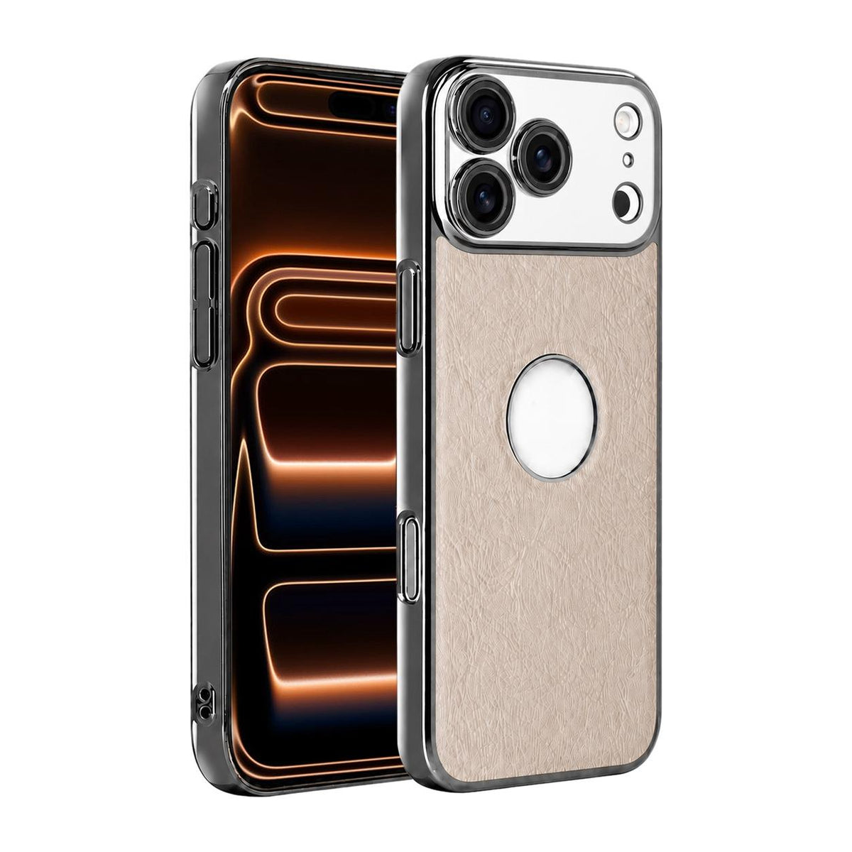 For iPhone 17 Pro Max Cowhide Texture Electroplated Frame PC + Vegan Leather Phone Case - White - EDA009689001B