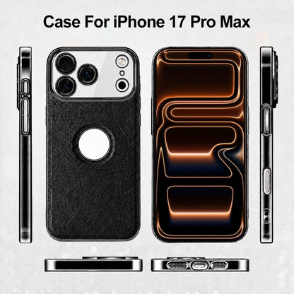 For iPhone 17 Pro Max Cowhide Texture Electroplated Frame PC + Vegan Leather Phone Case - Beige - EDA009689001C