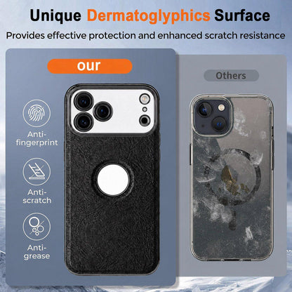 For iPhone 17 Pro Max Cowhide Texture Electroplated Frame PC + Vegan Leather Phone Case - Beige - EDA009689001C